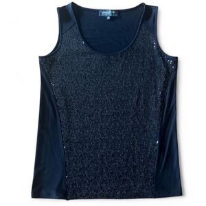 JONES NEW YORK Black Sequin Tank Top Scoop Neck Small Holiday Party EUC